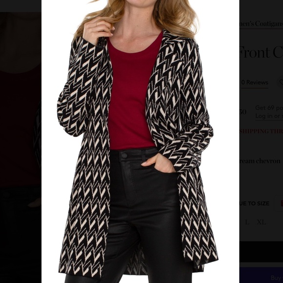 Open Front Sweater with Black & Cream Chevron Pattern - Small (NWT) - Picture 1 of 12